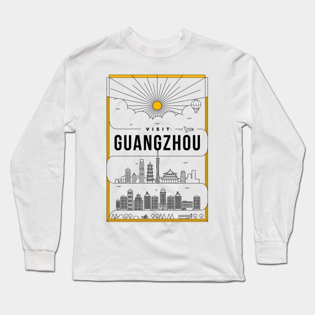 Guangzhou Minimal Lineal Poster Long Sleeve T-Shirt by kursatunsal